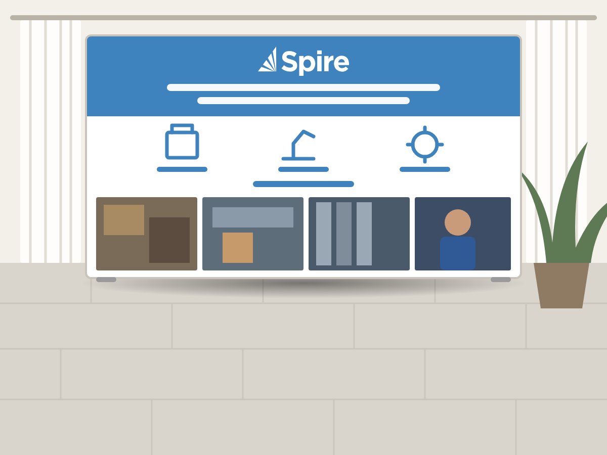 Illustration of Spire's backdrop in a hotel lobby at an Open House.